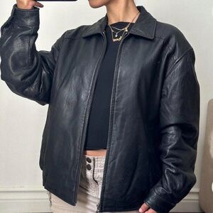 vintage "Hathaway" faded black genuine leather bomber jacket / aviator jacket!
